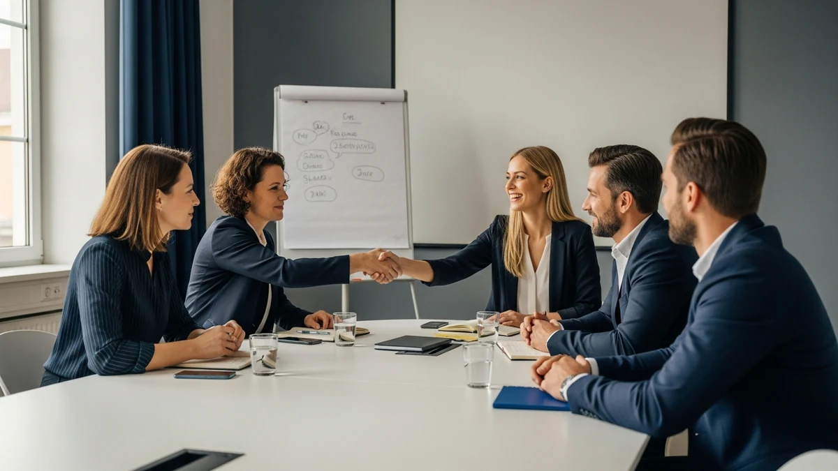 Neues Team in der Forming-Phase: Personen stellen sich vor, höfliche und vorsichtige erste Interaktionen