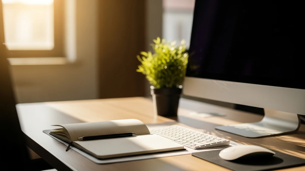 Schreibtisch als ruhiges Symbol für digitale Marketingstrategie