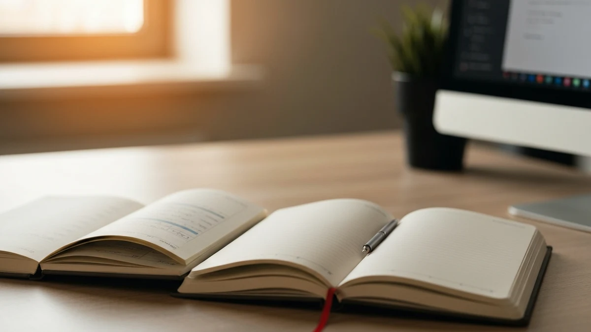 Geöffnete Notizbücher symbolisieren den Unterschied zwischen Fortbildung und Weiterbildung