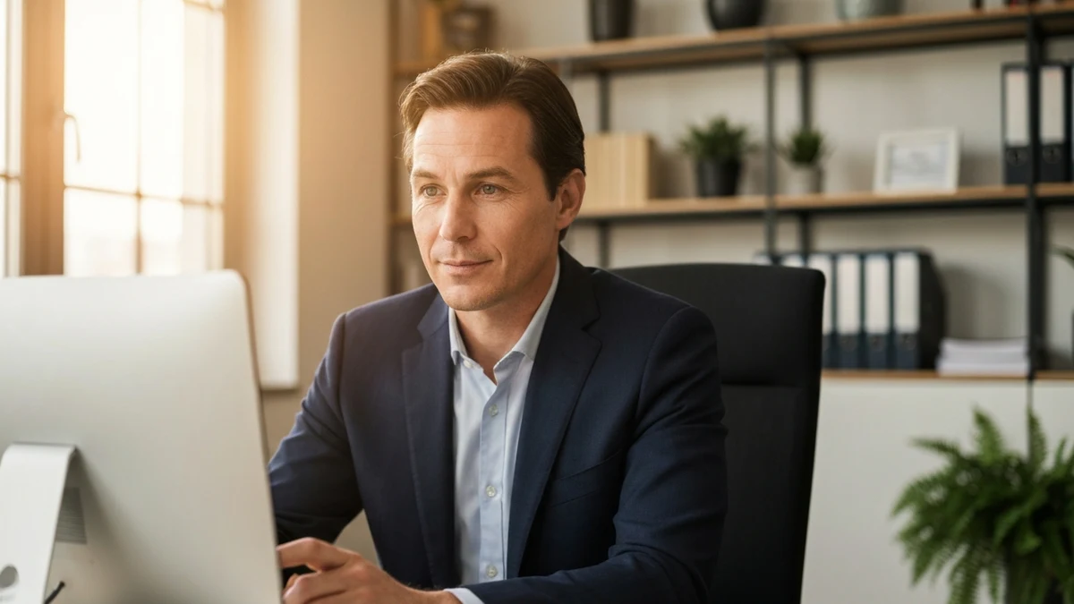 Teilnehmer:in nimmt an einer Online-Weiterbildung im professionellen Umfeld teil