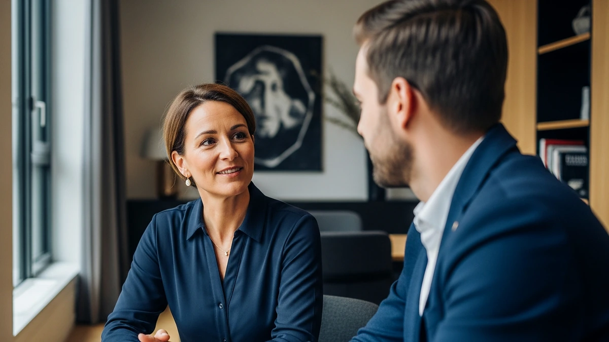 Symbolbild: Zwei Personen diskutieren Bewerbungsunterlagen