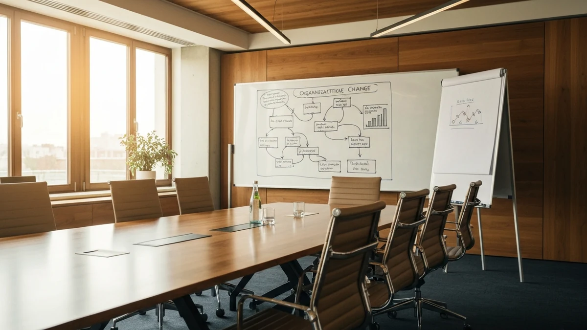 Zwei Wege in einem modernen Bürokorridor symbolisieren Entscheidung und Veränderung