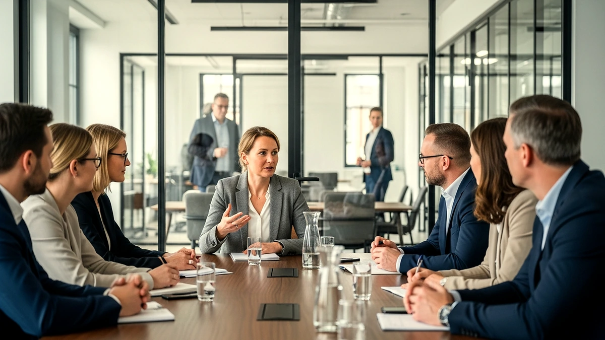 Führungskräfte diskutieren Digitalisierungsstrategien im modernen Konferenzraum