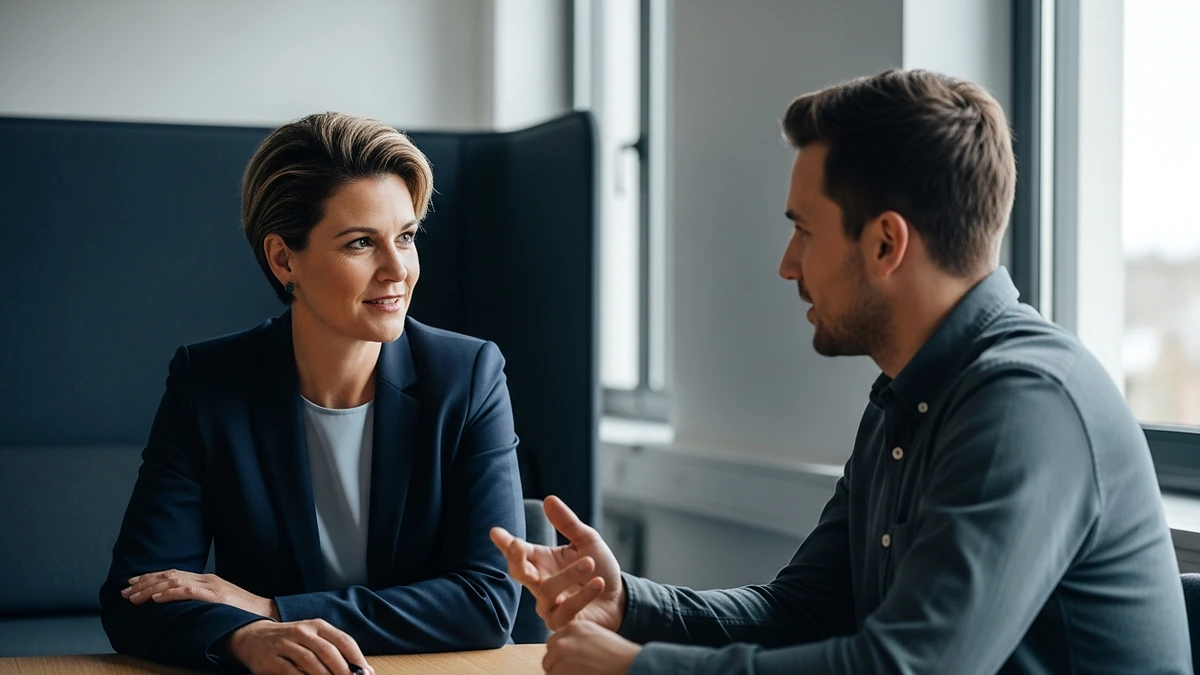 Professionelle Frau plant konzentriert ihren Arbeitstag am aufgeräumten Schreibtisch