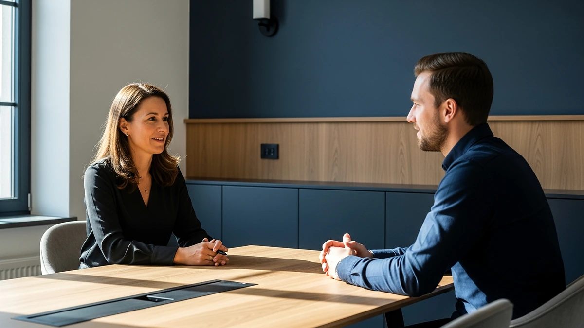 Buchhalter:in prüft IFRS-konforme Bilanz am Schreibtisch