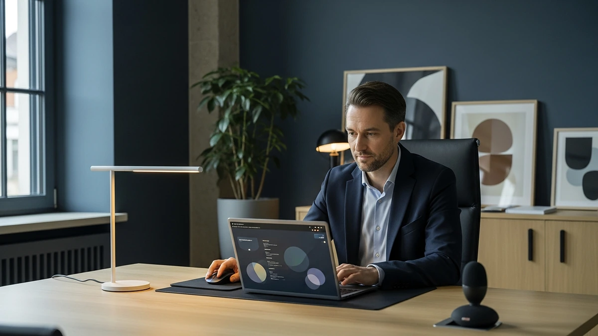 KI im Büroalltag: Symbolbild moderne Büroarbeit mit KI-Tools