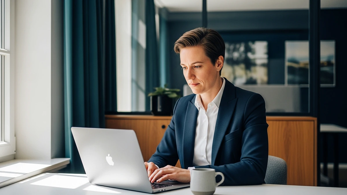 Moderner Arbeitsplatz mit KI-Analyse-Dashboard in Mittelstandsfirma