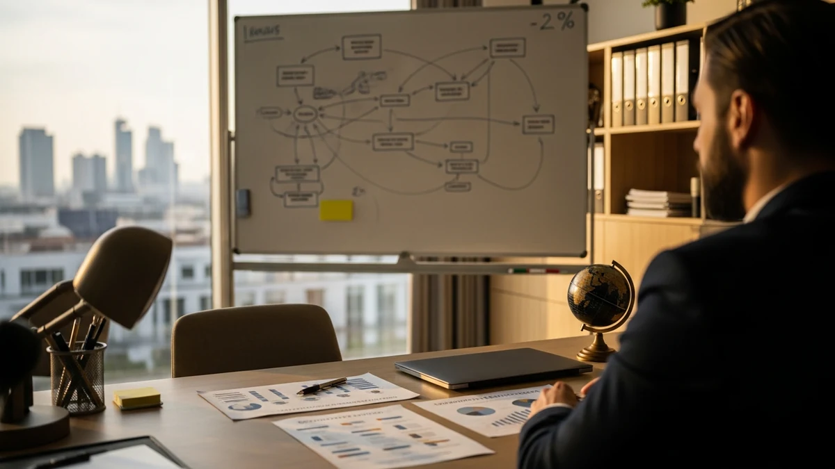 Einkäufer:in analysiert Supply-Chain-Daten am Schreibtisch