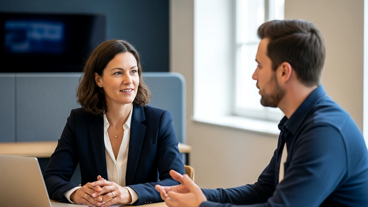 Manager befasst sich konzentriert mit Künstlicher Intelligenz am Tablet