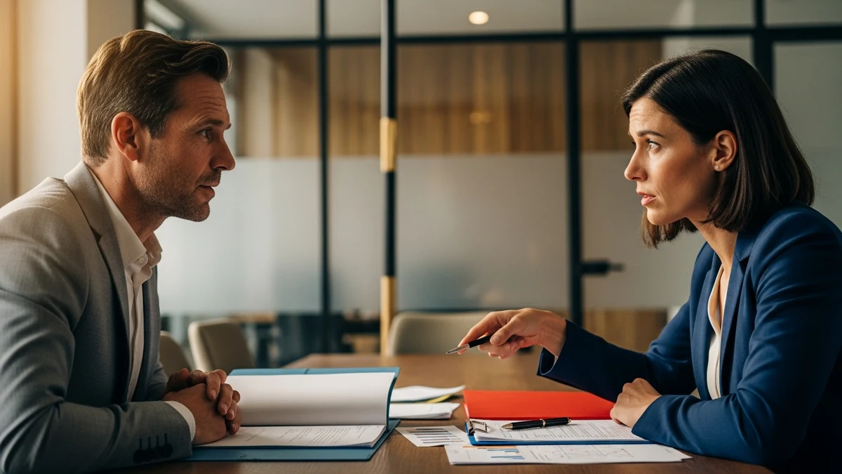 Zwei Fachkräfte führen eine strukturierte Einkaufsverhandlung