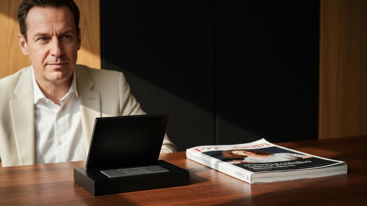 Elegante Auszeichnung auf dunklem Holzschreibtisch symbolisiert Qualitätsranking