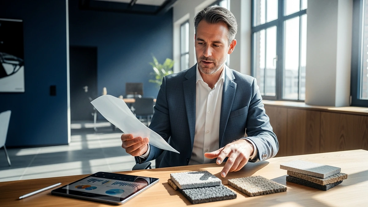 Einkaufsleiter analysiert Lieferantenportfolio an seinem Schreibtisch