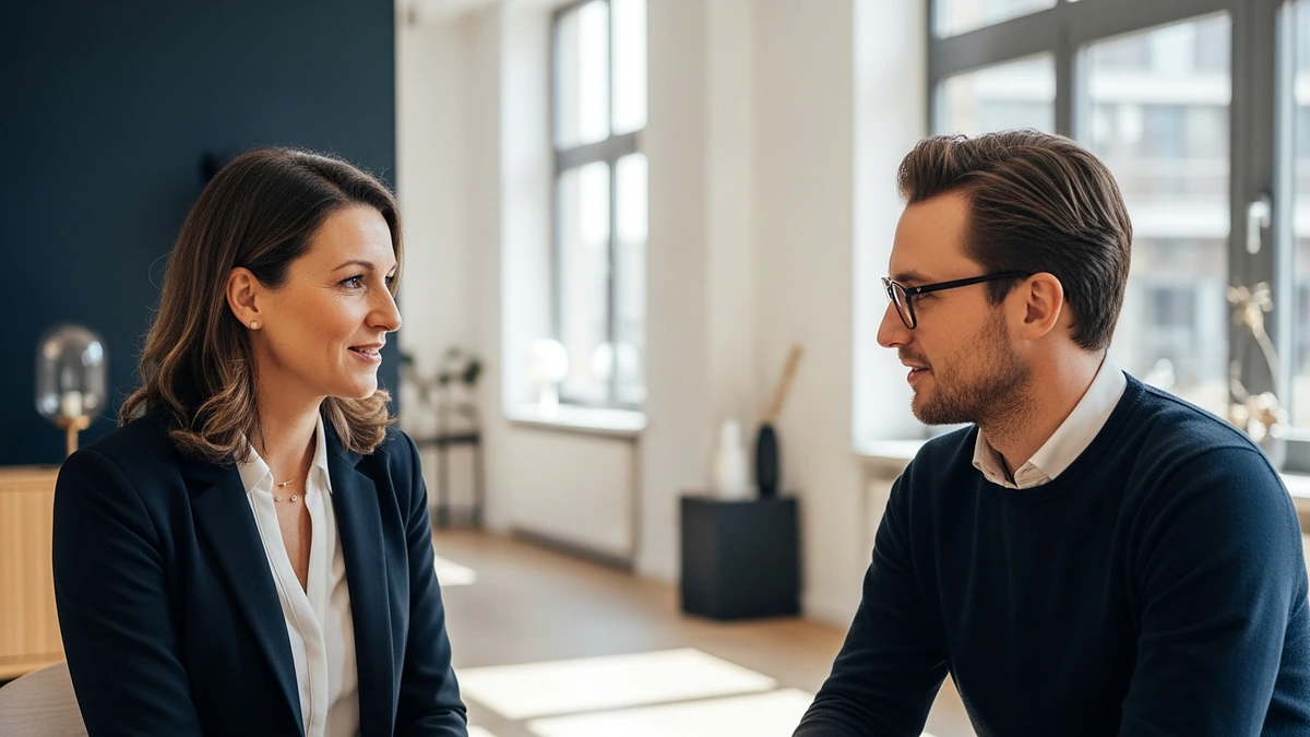 Coach in ruhiger Gesprächssituation beim systemischen Einzelcoaching