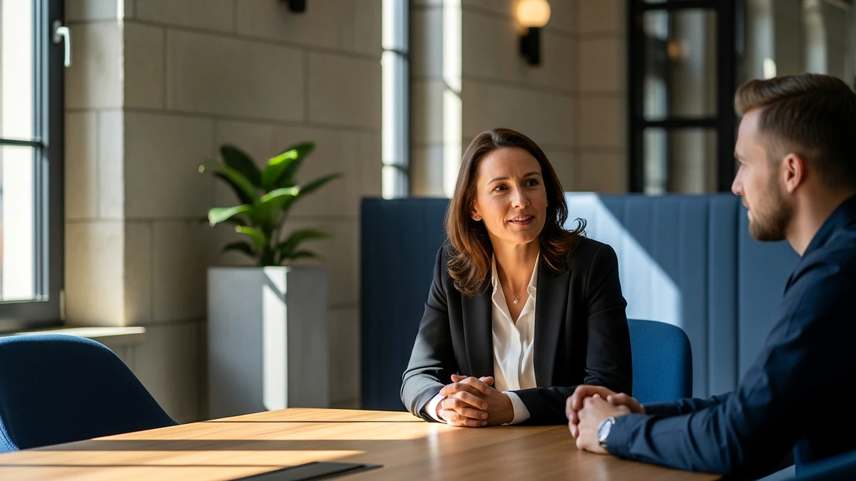 Symbolbild Bewerbung: Frau im Business-Look wartet mit Lebenslauf in der Hand