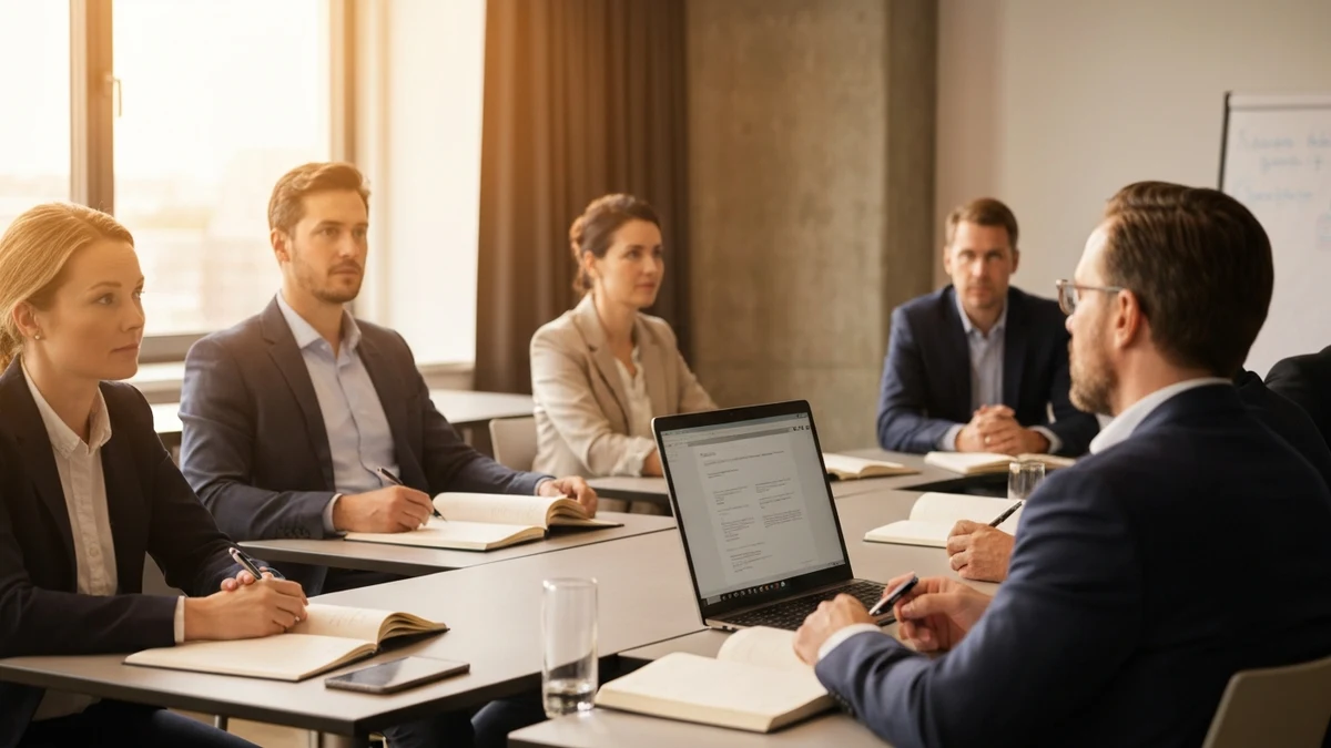Führungskräfte nehmen an einem geschützten Seminarformat teil