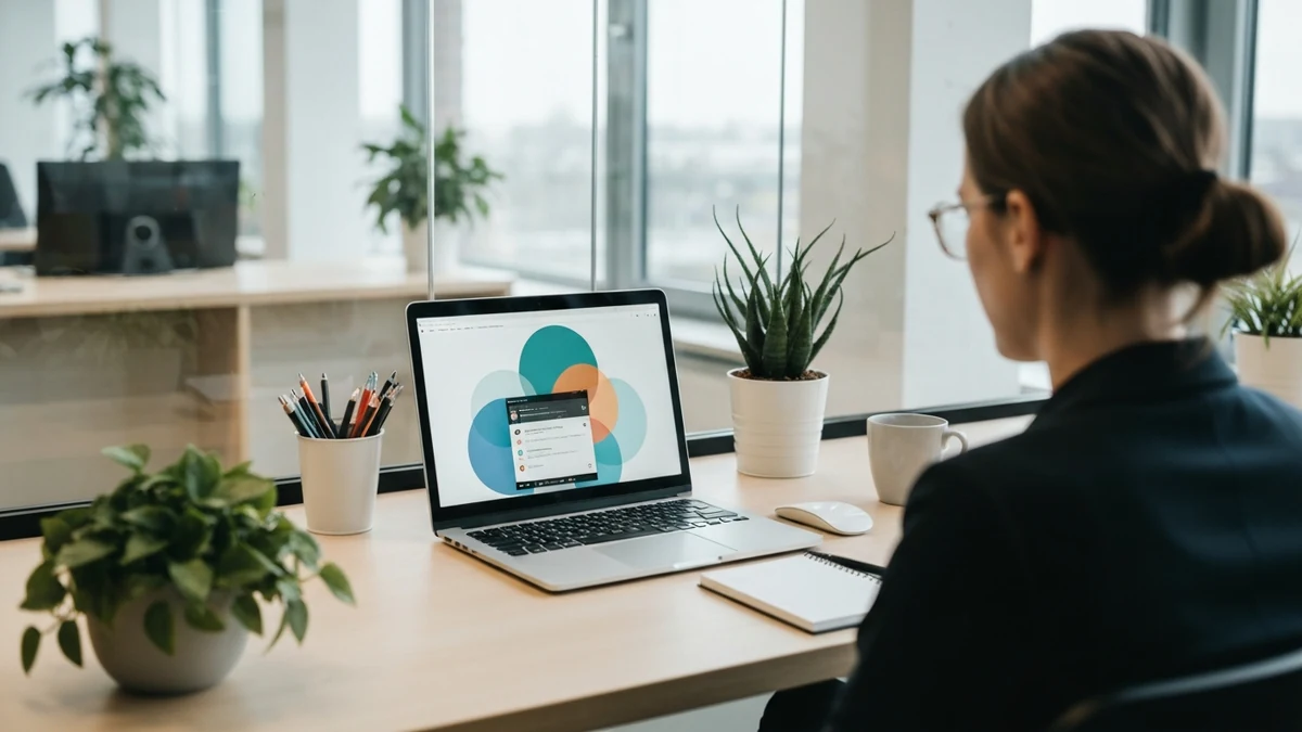 Teilnehmer:in nimmt an einer Online-Weiterbildung im professionellen Umfeld teil