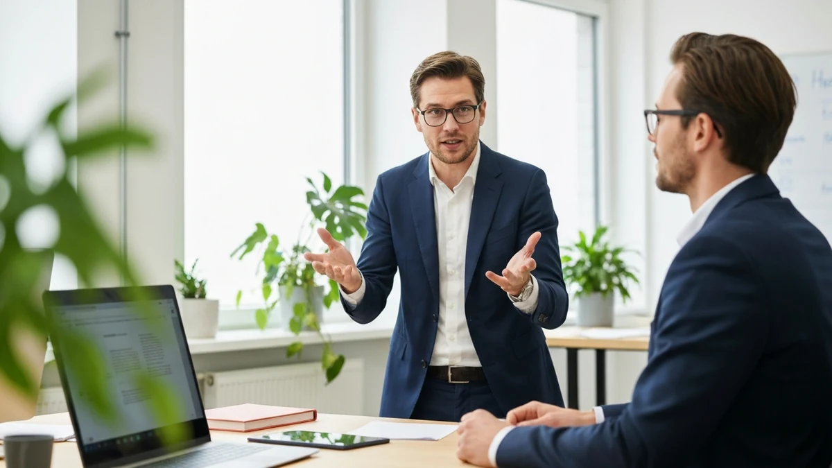Führungskraft reagiert konstruktiv auf einen Einwand im Gespräch